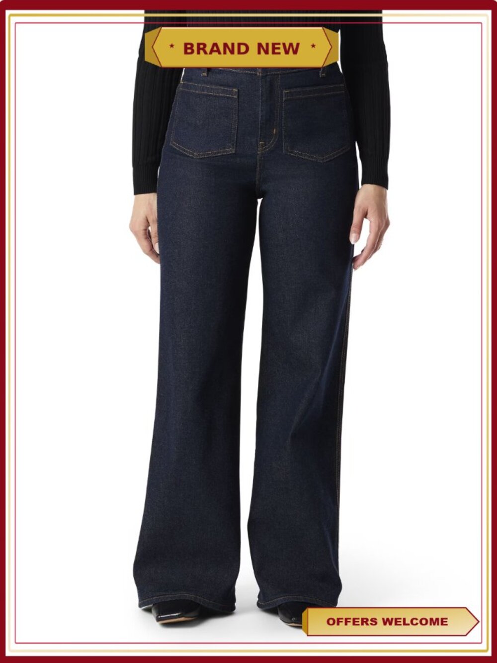 Women's Plus Patch Pocket Loose Wide Leg Jeans Comfort Stretch Denim